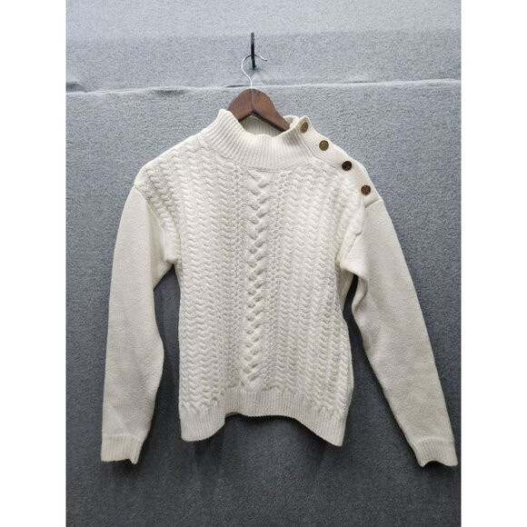 Draper James XS Cable Knit Sweater With Gold Button Accents On Shoulders High Ne - Picture 1 of 7